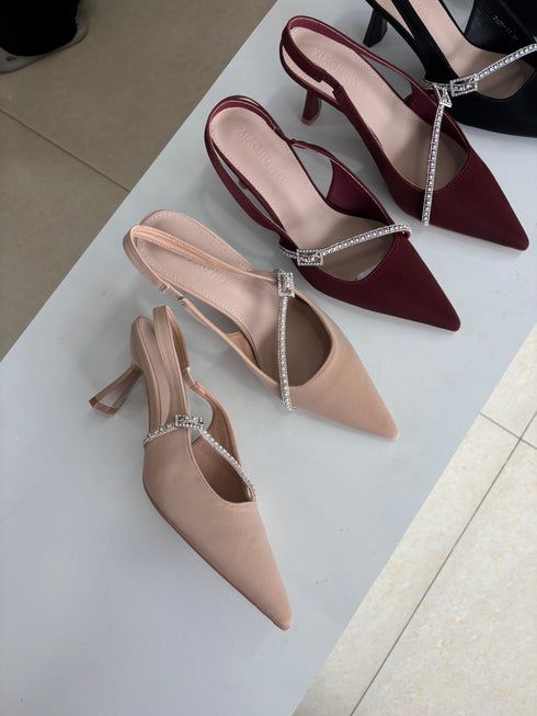 Rhinestone Embellish Close Toe Heels
